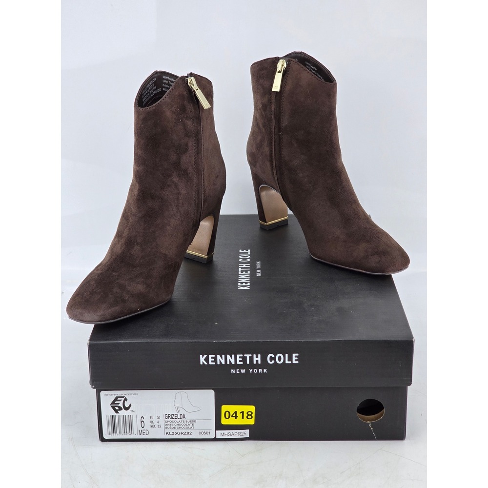Kenneth Cole Grizelda Ankle Boots Womens 6 Chocolate Brown Suede - New